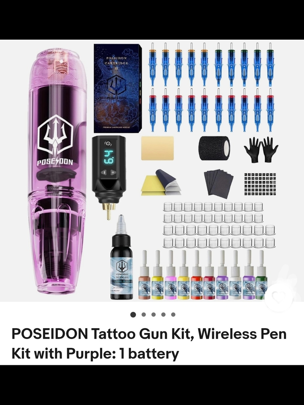 New POSEIDON Purple Wireless Tattoo Pen & Accessory Kit. Sealed Never Used